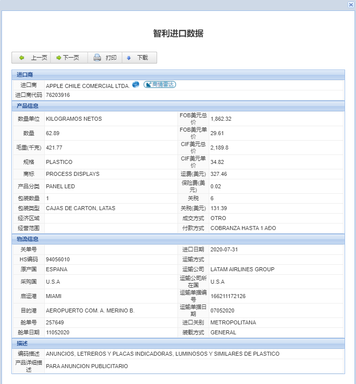 智利海关数据查询