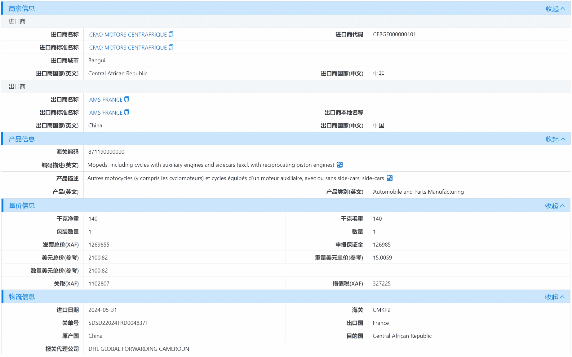 中非海关数据,海关数据,腾道海关数据
